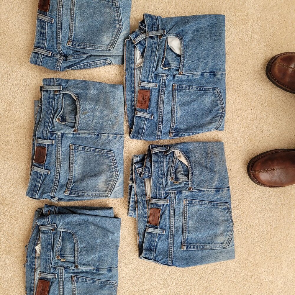 Five pairs LL Bean men's jeans